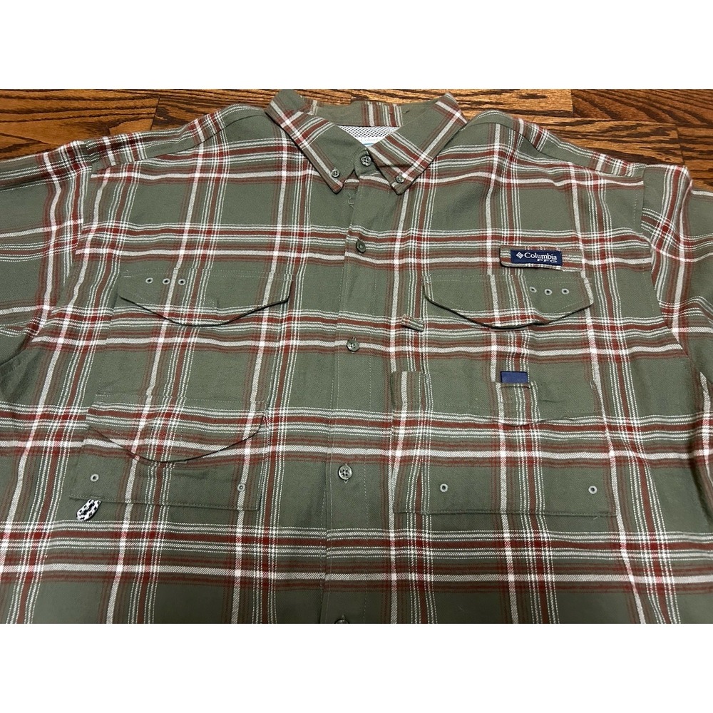 Columbia PFG Flannel Men's XL Button Up Long Sleeve Plaid Green